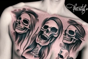 skull and candle chest piece female unblurred tattoo idea