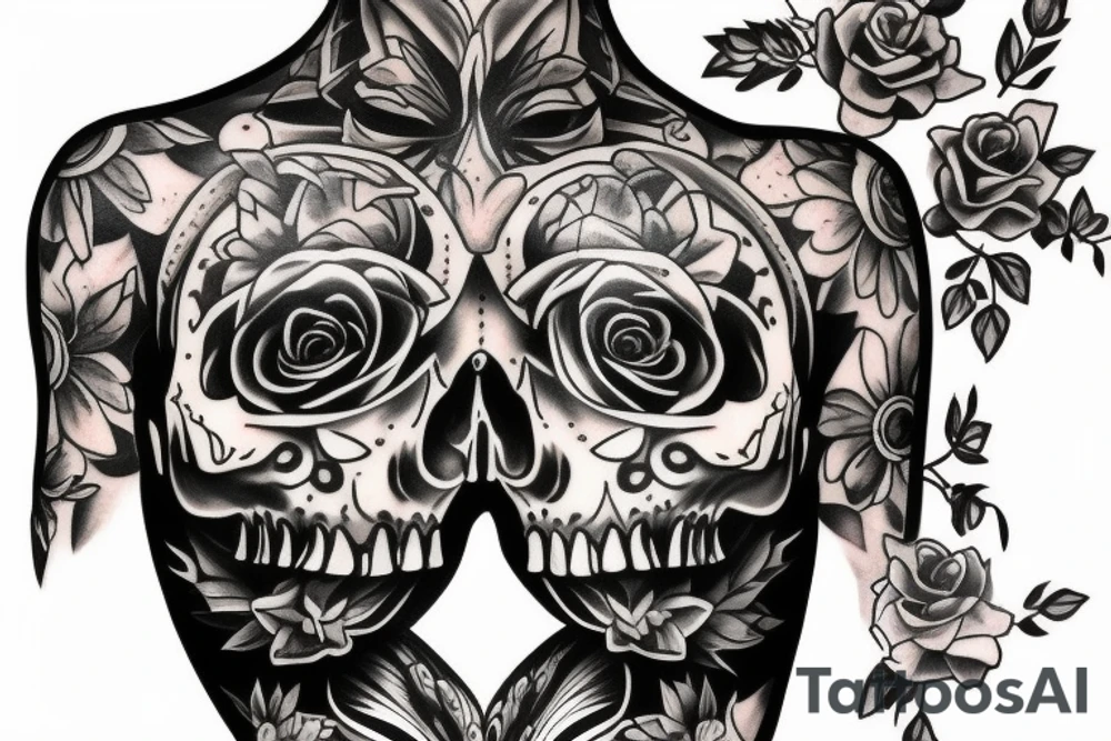 skull and candle chest piece female unblurred tattoo idea