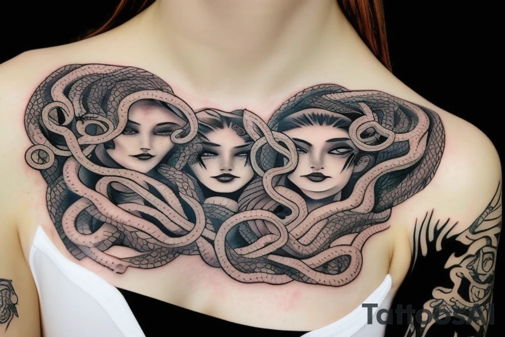 girl with medusa tattoo on chest tattoo idea
