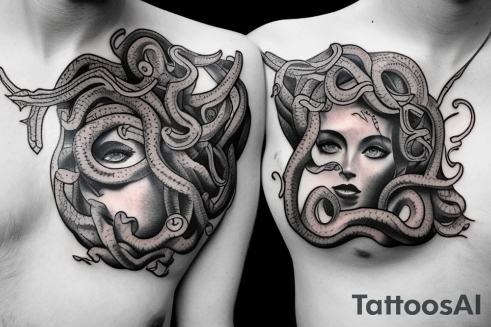 girl with medusa tattoo on chest tattoo idea