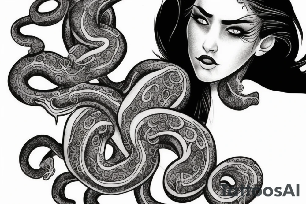 girl with medusa tattoo on chest realism tattoo idea