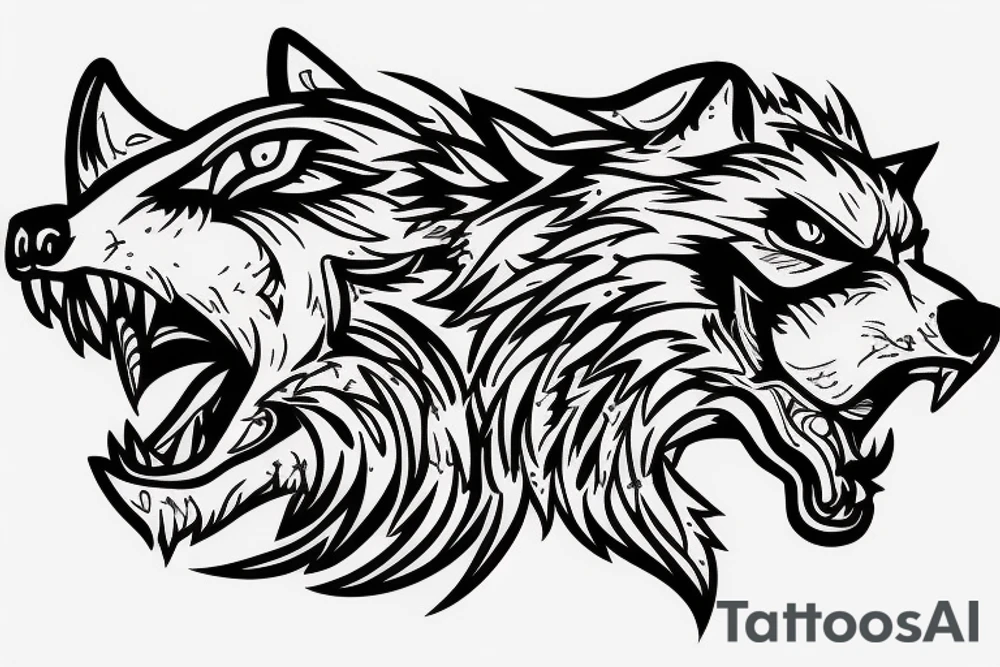 Ferocious angry wolf tattoo idea