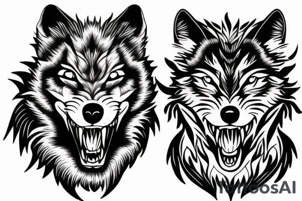 Ferocious angry wolf tattoo idea