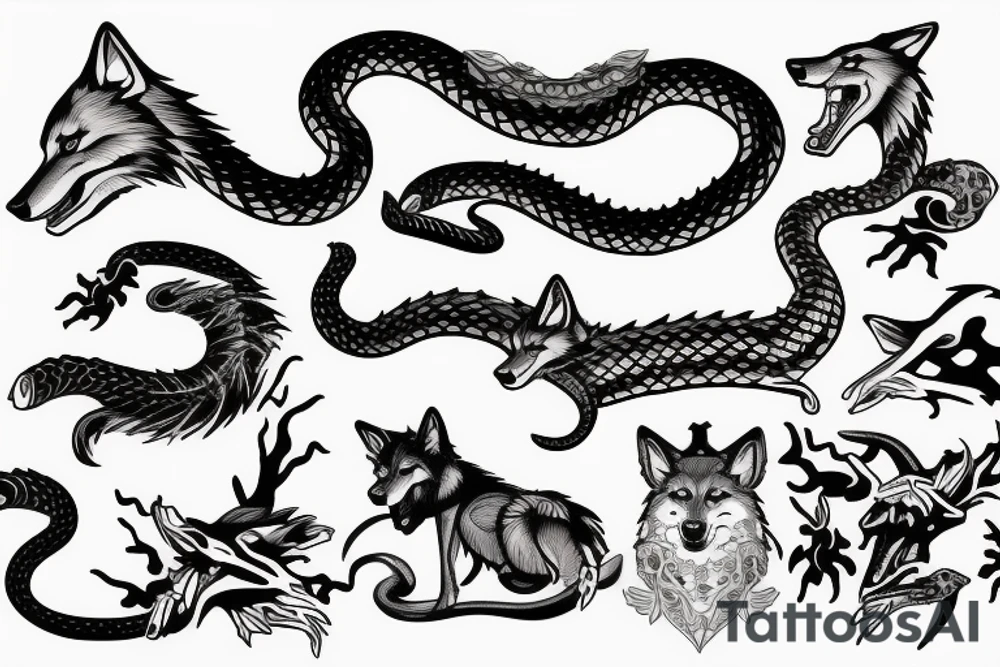 Wolf killing a snake tattoo idea