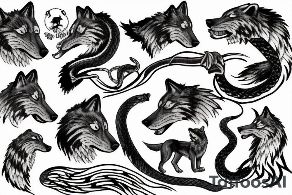 Wolf killing a snake tattoo idea