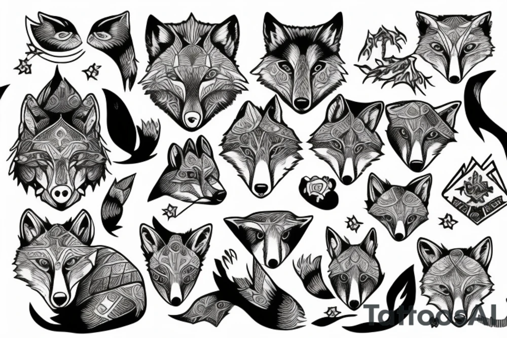 Fox surrounded with wolves tattoo idea