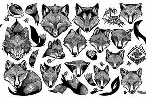 Fox surrounded with wolves tattoo idea