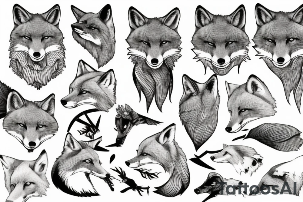 Fox surrounded with wolves tattoo idea