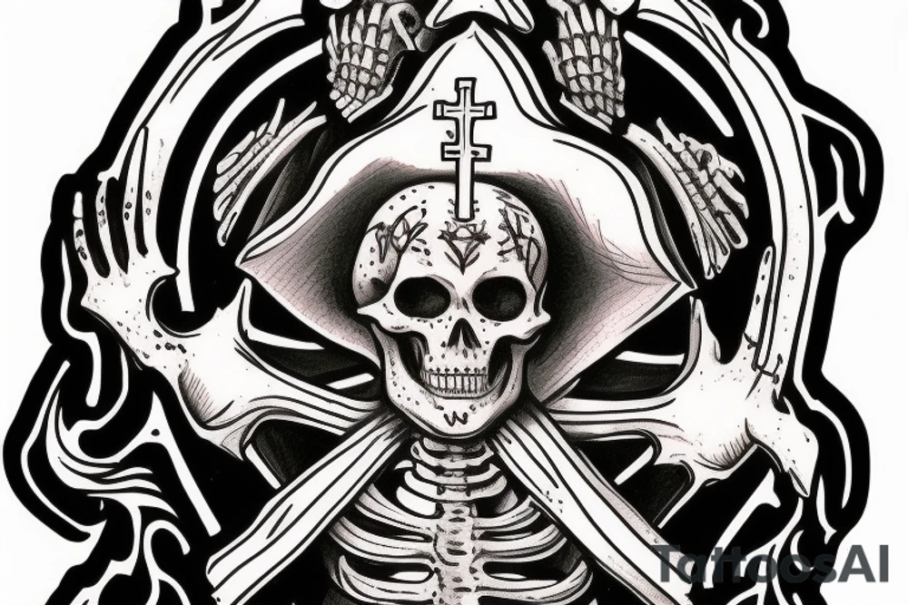 An evil catholic bishop skeleton tattoo idea