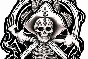 An evil catholic bishop skeleton tattoo idea