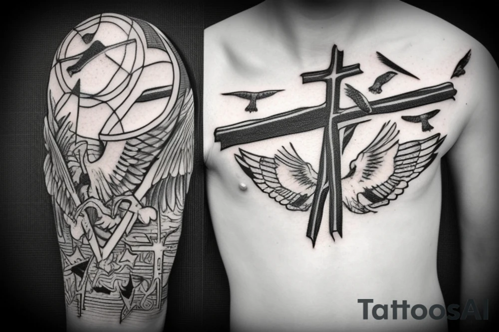 cross with seagulls around it tattoo idea