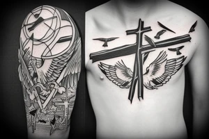 cross with seagulls around it tattoo idea