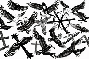 cross with seagulls around it tattoo idea