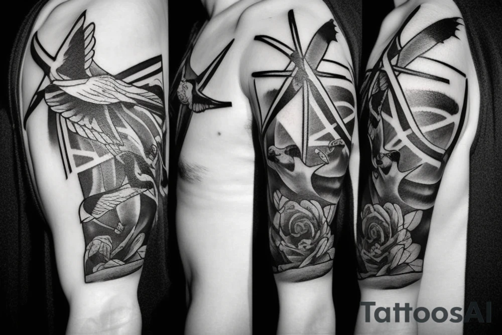 cross with seagulls around it tattoo idea