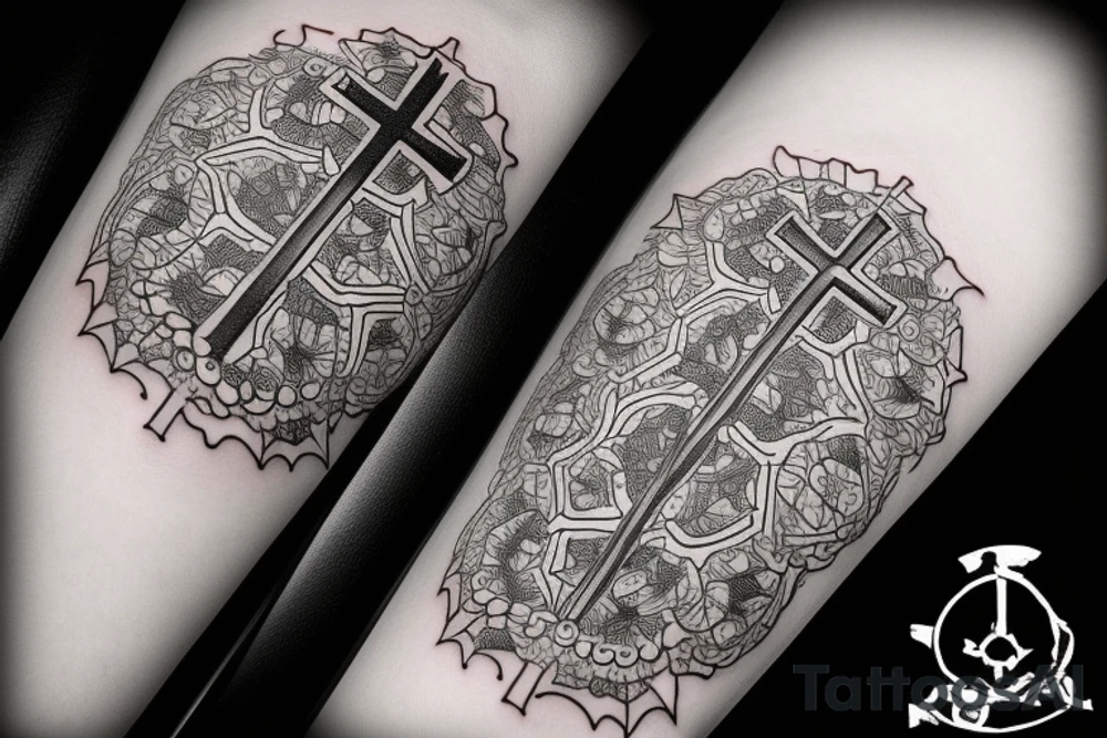 cross with seagulls around it tattoo idea