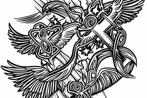 A cross with a seagull on top of it tattoo idea