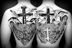 A cross with a seagull on top of it tattoo idea