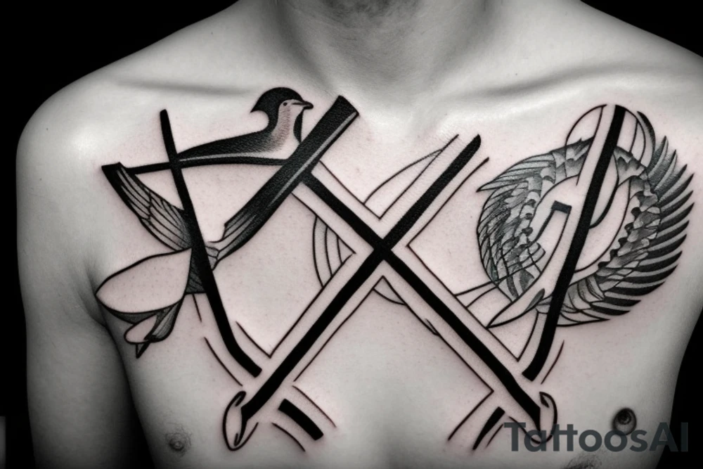 A cross with a seagull on top of it tattoo idea