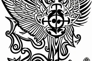 A cross with a seagull on top of it tattoo idea