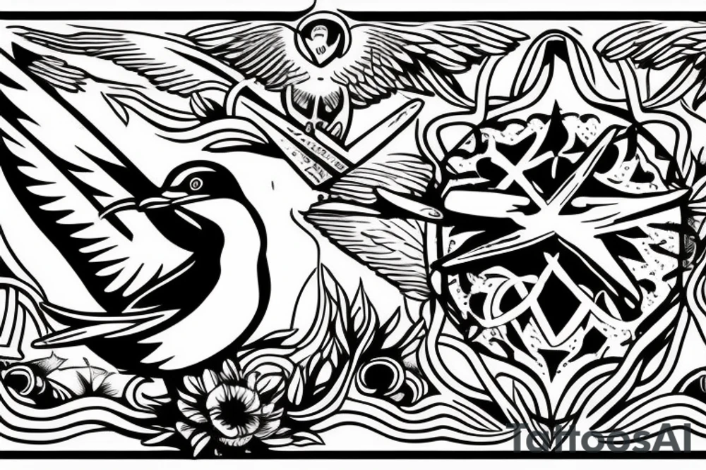 A cross with a seagull on top of it tattoo idea