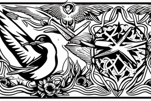 A cross with a seagull on top of it tattoo idea