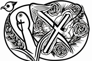 A cross with a seagull on top of it tattoo idea