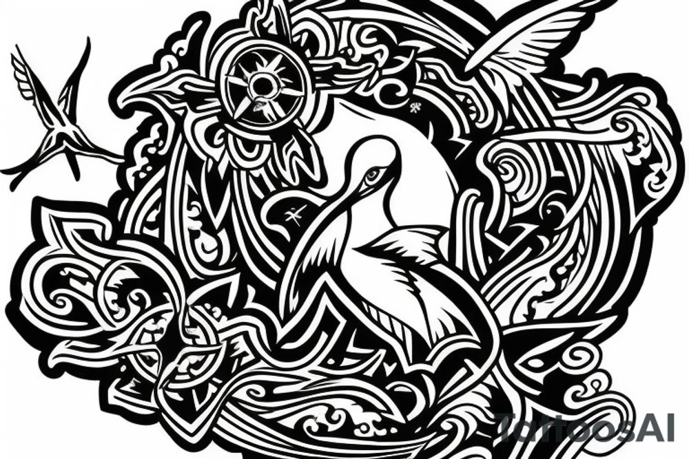 A cross with a seagull on top of it tattoo idea