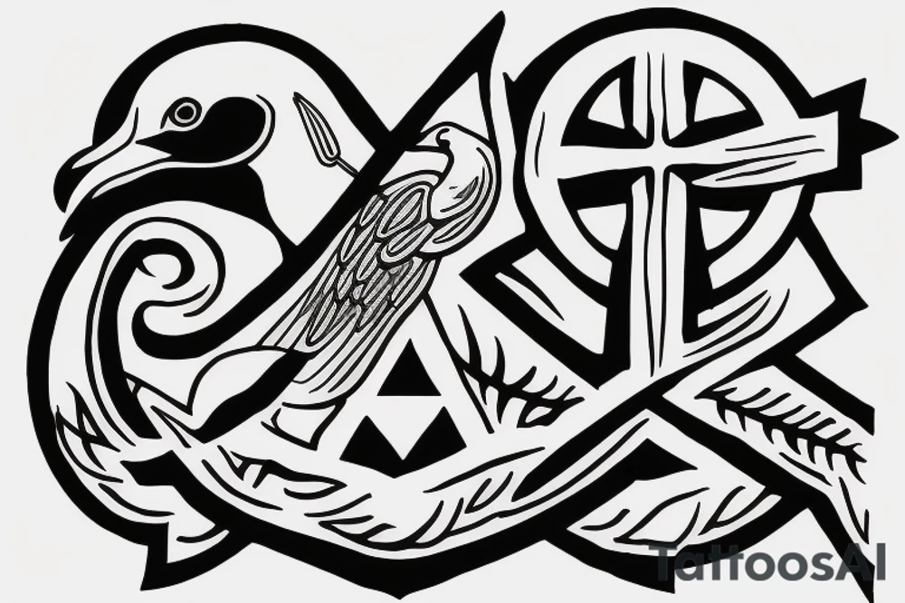 A cross with a seagull on top of it tattoo idea