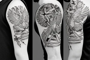 A cross with a seagull on top of it tattoo idea