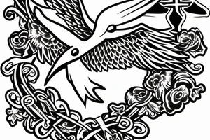 A cross with a seagull on top of it tattoo idea