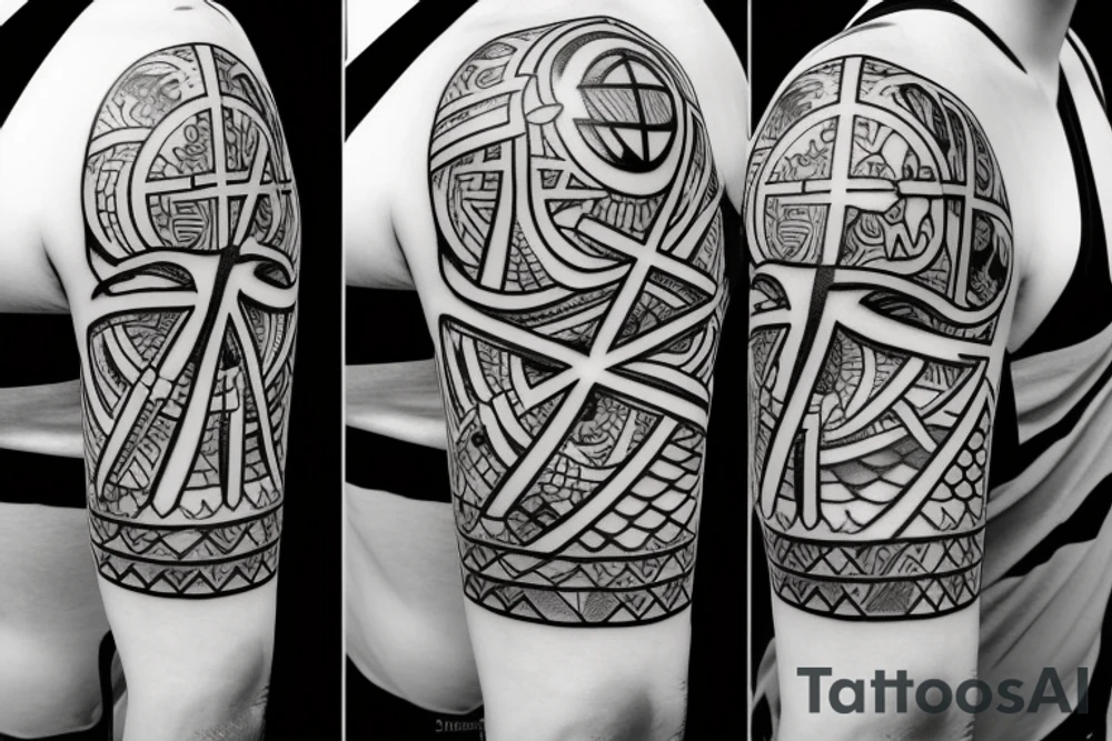 A cross with a seagull on top of it tattoo idea