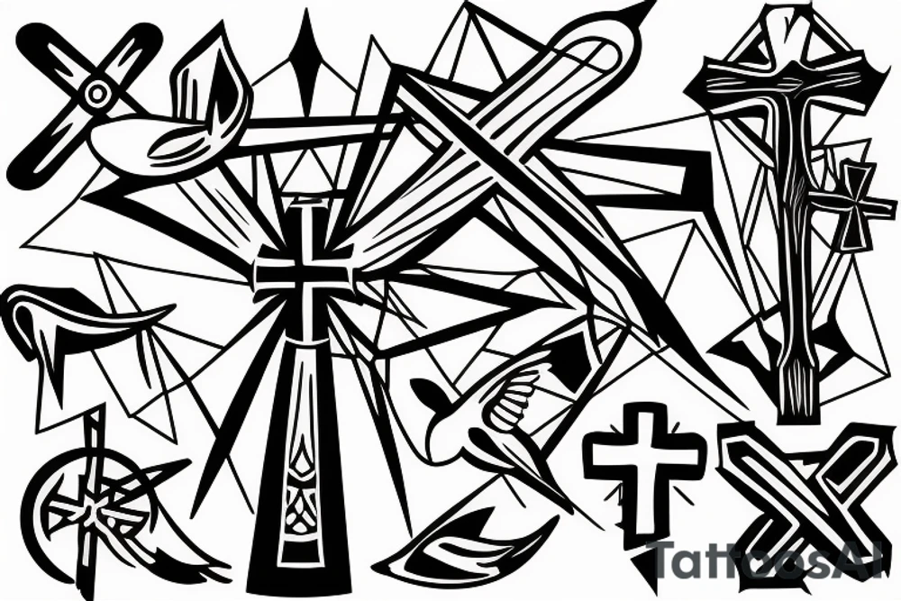 A cross with a seagull on top of it tattoo idea