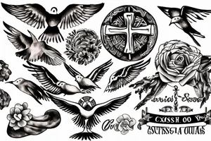 A cross with a seagull on top of it tattoo idea