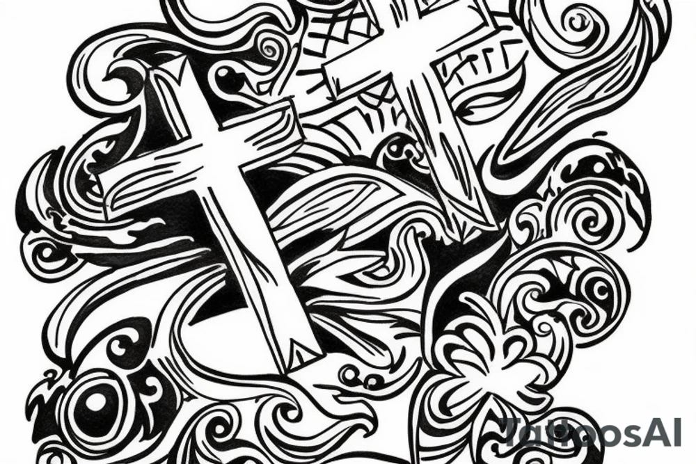 A cross with a seagull on top of it tattoo idea