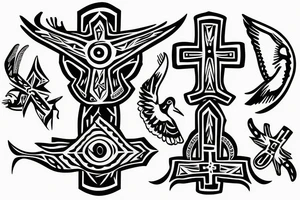 A cross with a seagull on top of it tattoo idea