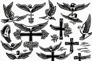 A cross with a seagull on top of it tattoo idea