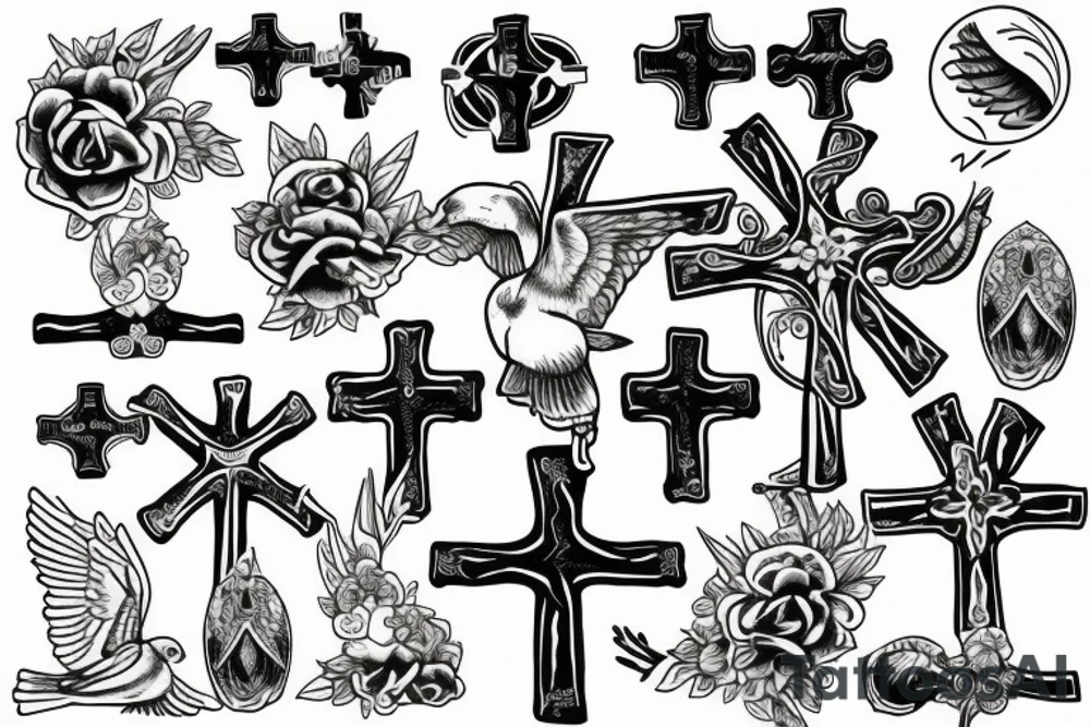A cross with a seagull tattoo idea
