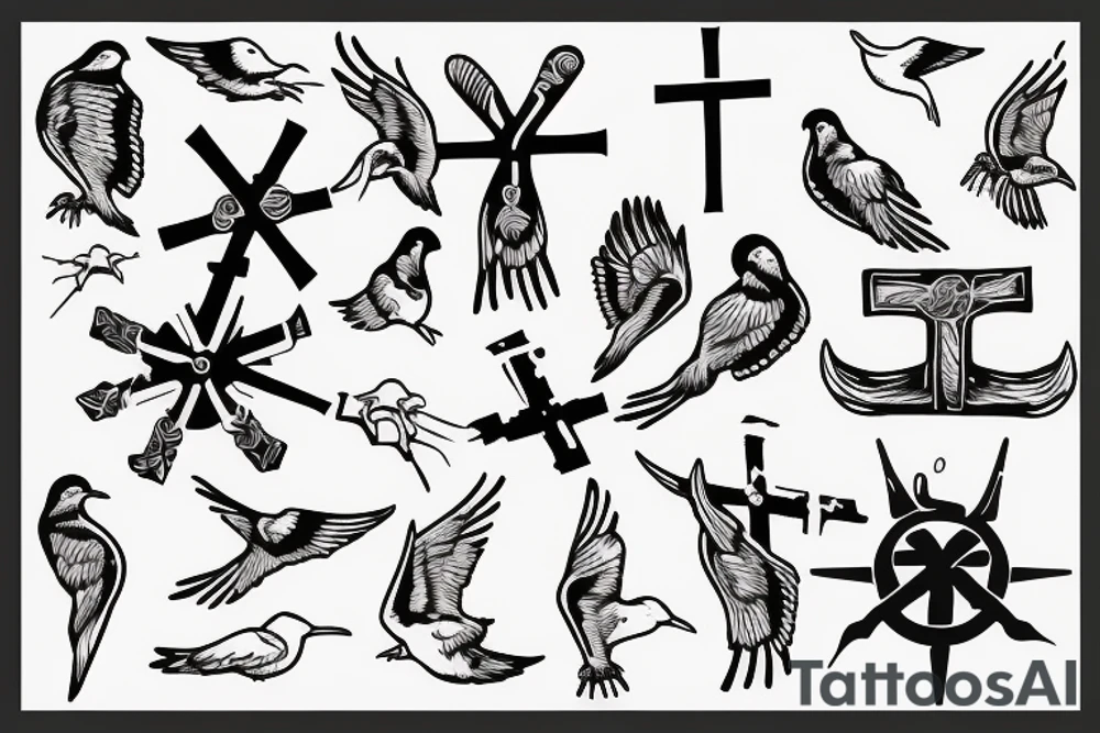A cross with a seagull tattoo idea