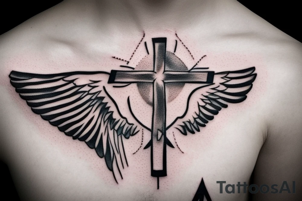 A cross with a seagull next to it tattoo idea