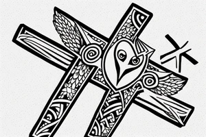 A cross with a seagull next to it tattoo idea
