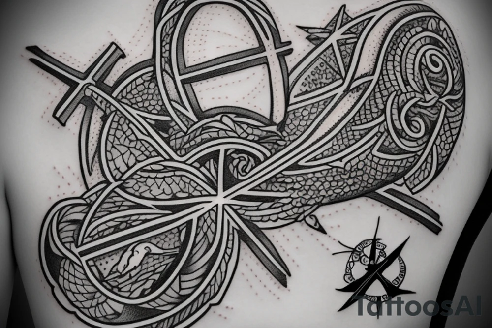 A cross with a seagull next to it tattoo idea