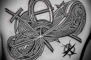 A cross with a seagull next to it tattoo idea