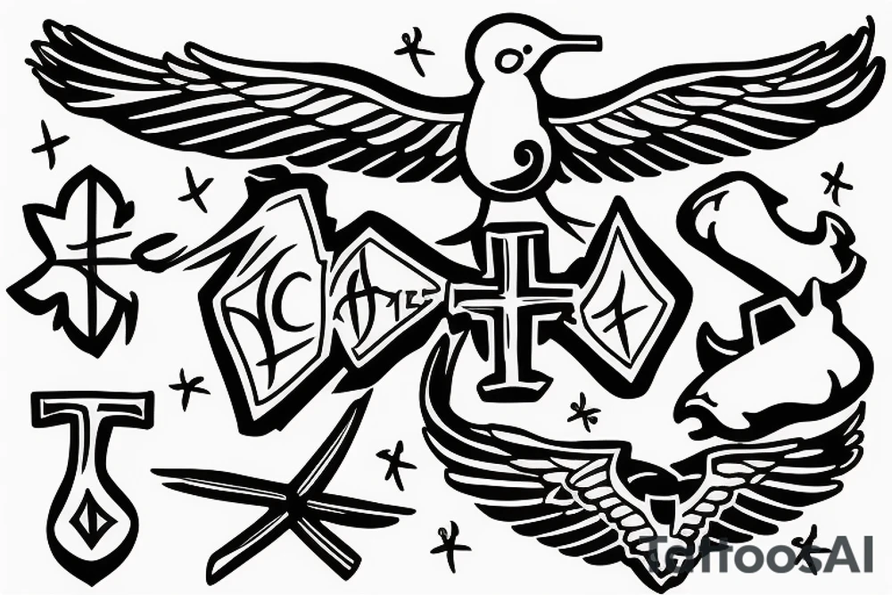 A cross with a seagull next to it tattoo idea