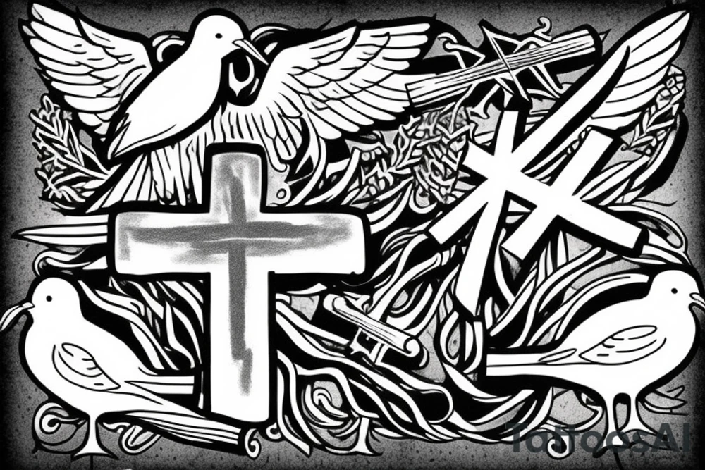 A cross with a seagull next to it tattoo idea