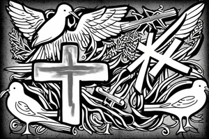A cross with a seagull next to it tattoo idea