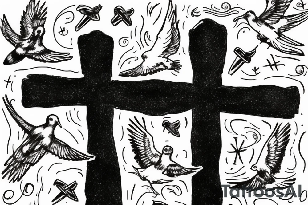 A cross with a seagull next to it tattoo idea
