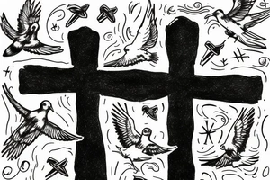 A cross with a seagull next to it tattoo idea