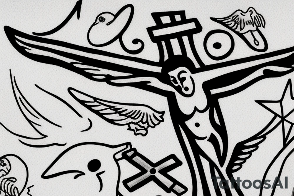 A cross with a seagull next to it tattoo idea
