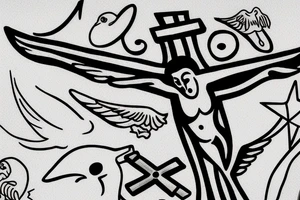 A cross with a seagull next to it tattoo idea