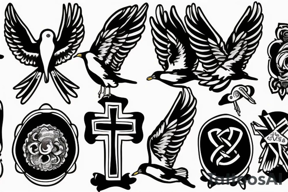 A cross with a seagull next to it tattoo idea
